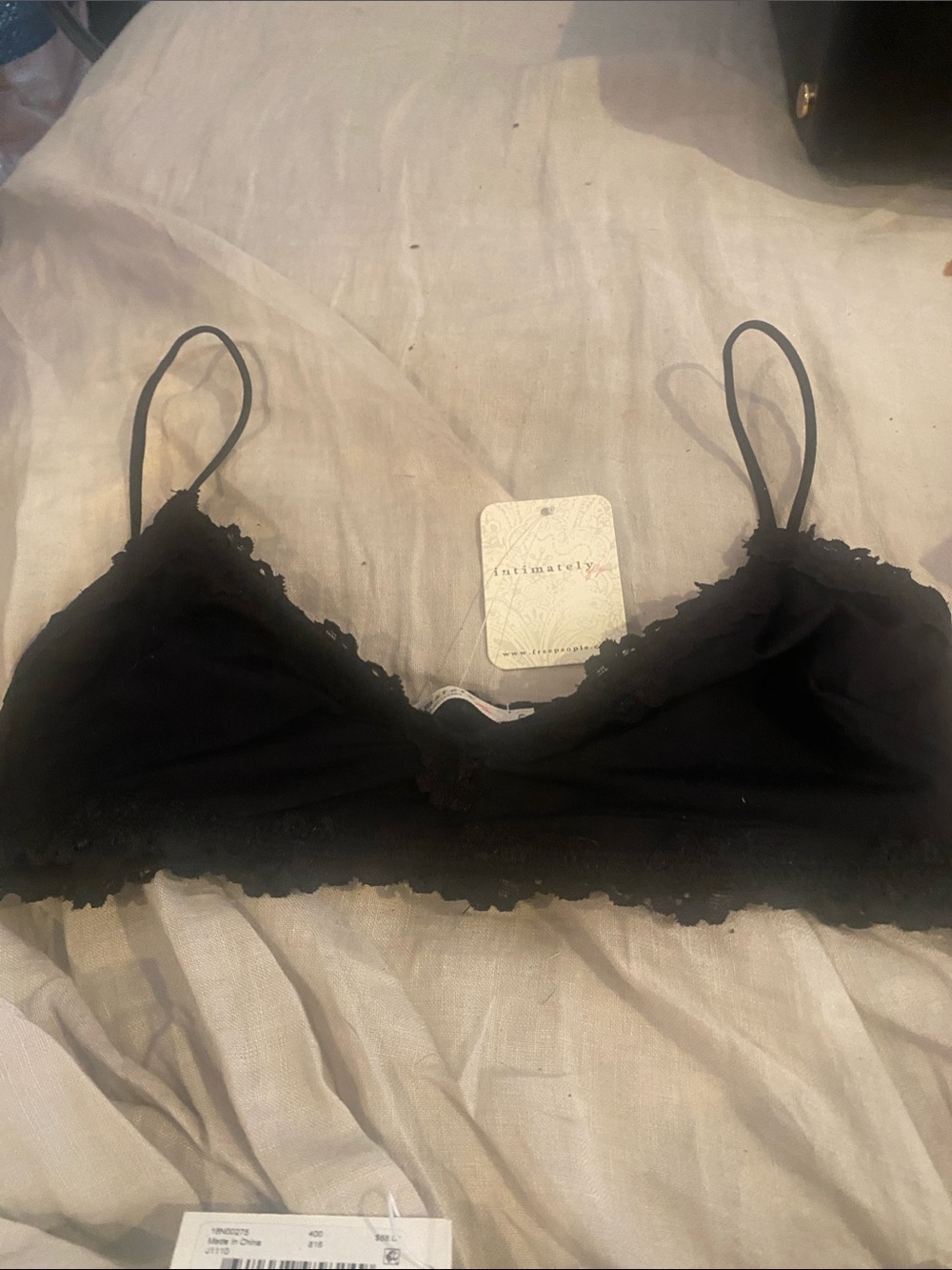 Lace-Trim Triangle Bralette in Black